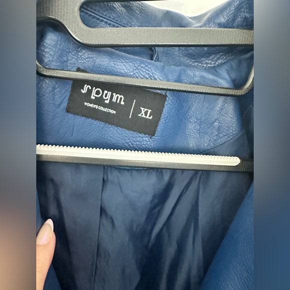 S P Y M Women’s Faux Leather Jacket, Double Zip Up, Moto Biker, Rivets- XL- Navy - Picture 11 of 14